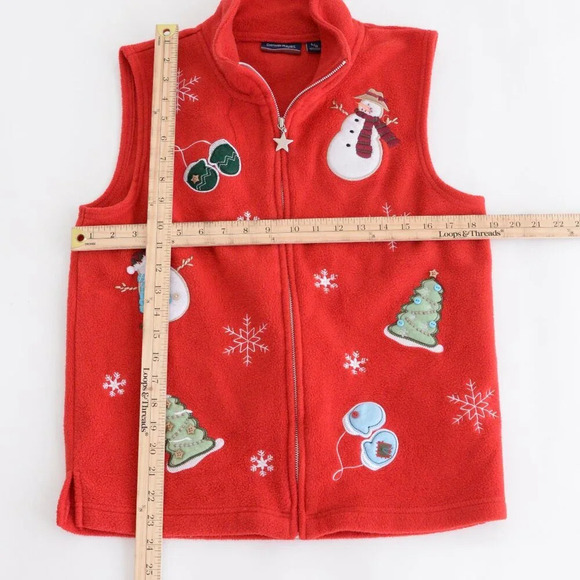 Vintage Denver Hayes Red Embroidered Snowman Festive Fleece Zip Sweater Vest L - Picture 4 of 9